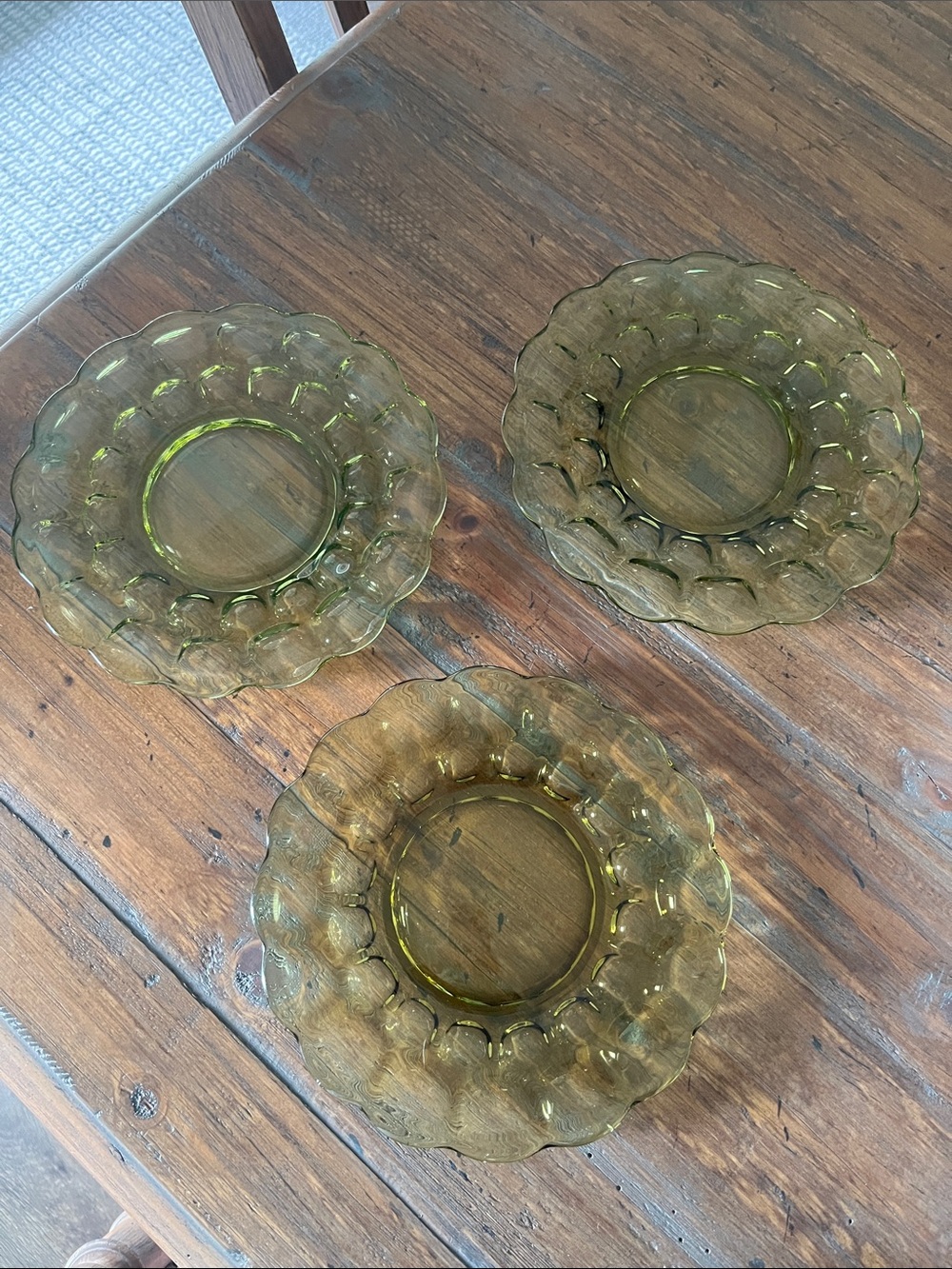 Imperial Glass Provincial Verde Green Thumbprint Luncheon Plates- Set of 3
